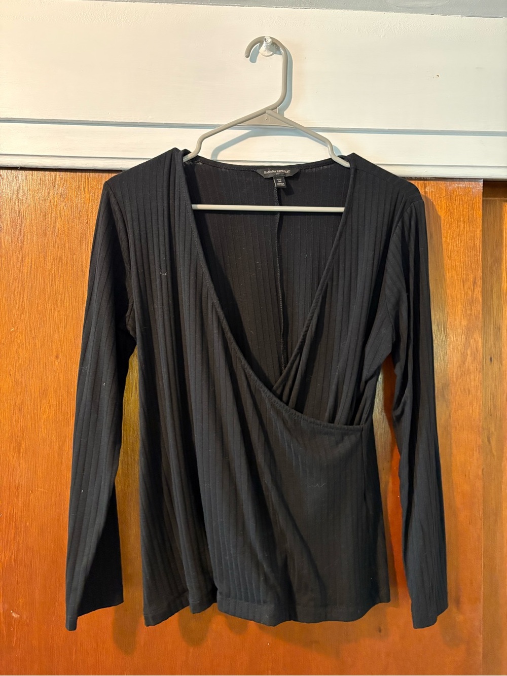 Banana Republic Black Wrap Long Sleeve Top - Soft ribbed.